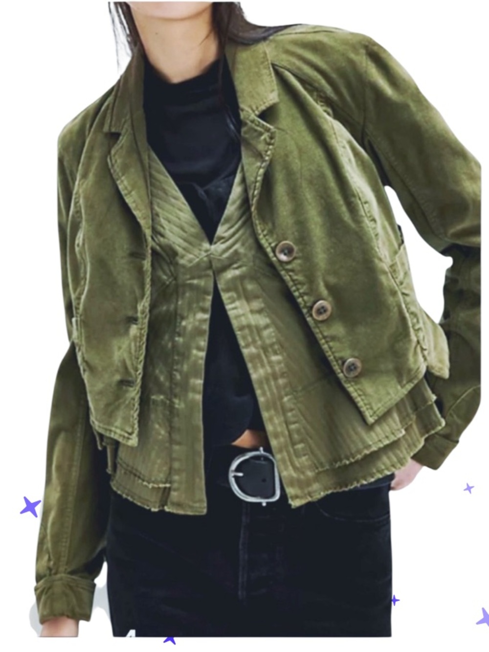 FREE PEOPLE ORLY LAYERED 2 PIECE CORDUROY JACKET OLIVE LARGE